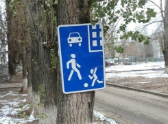 ﻿Волгоградские дорожники «распяли» знак жилой зоны на дереве