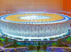 Рабочие возводят третий этаж стадиона «Волгоград Арена»