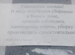 «Уборщицы нет»: убираться самим рекомендовала жильцам УК «Афина» в Волгограде
