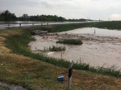На видео попала затопленная дождями федеральная трасса под Волгоградом