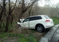  Уснувший водитель на Touareg протаранил дерево в центре Волгограда