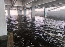 Затопленный половодьем Речпорт сняли на видео в Волгограде