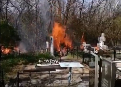 Кладбище загорелось в Дзержинском районе Волгограда: видео