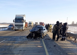 В Волгоградской области после ДТП с грузовиком от иномарки ничего не осталось: видео