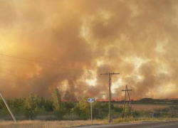Степной пожар огненной стеной движется в сторону села под Волгоградом