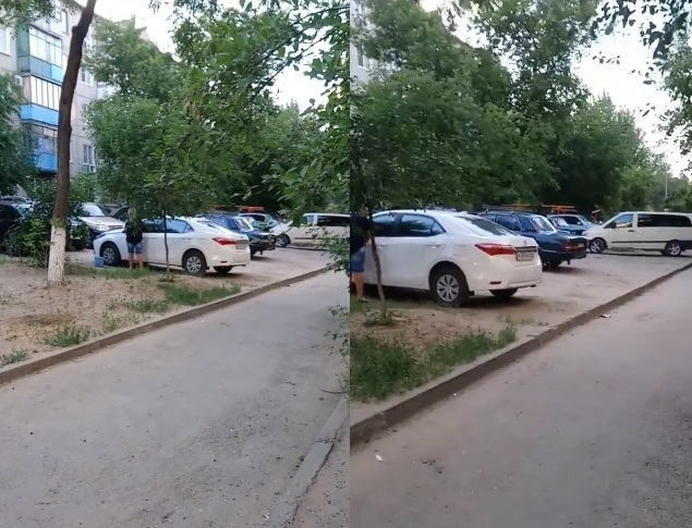 Моющая автомобиль прямо на детской площадке волгоградка попала на видео