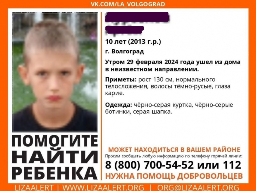 В Волгограде пропал без вести 10-летний школьник