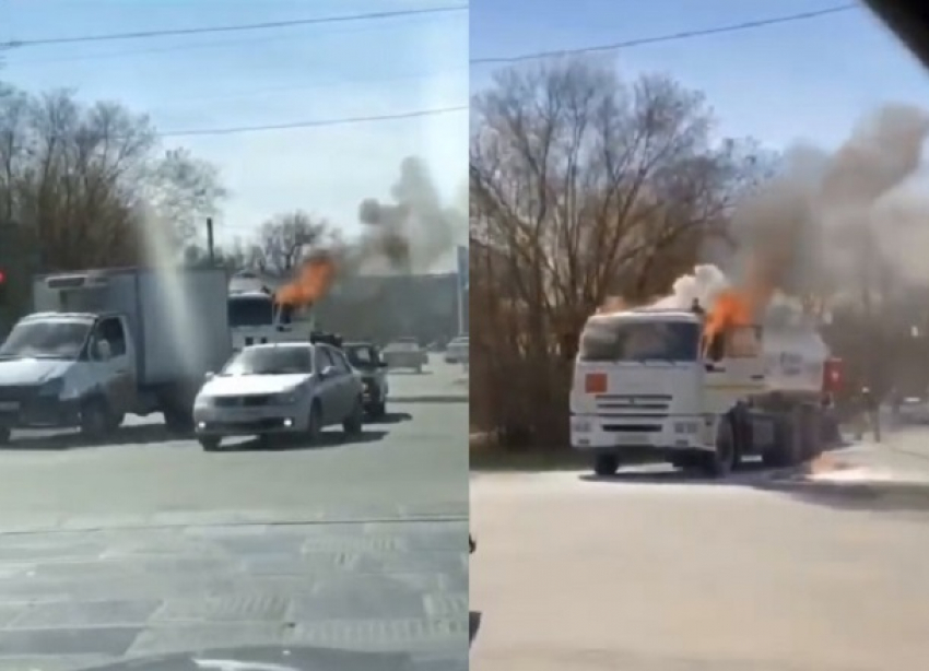 Горящий бензовоз в Волжском сняли на видео