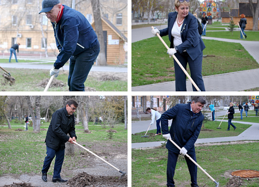 Волгоградские депутаты устроили фотоссесию с граблями в центре города