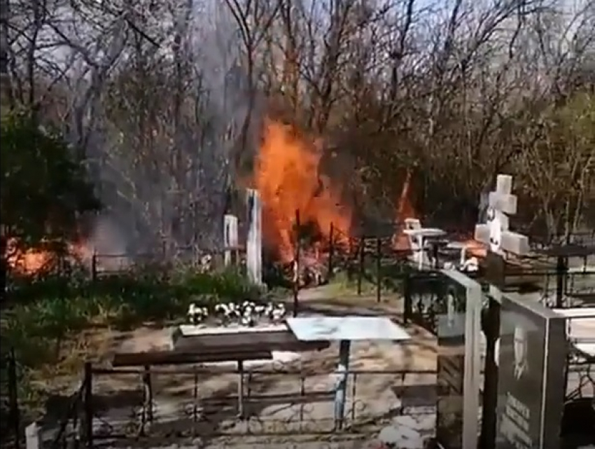 Кладбище загорелось в Дзержинском районе Волгограда: видео