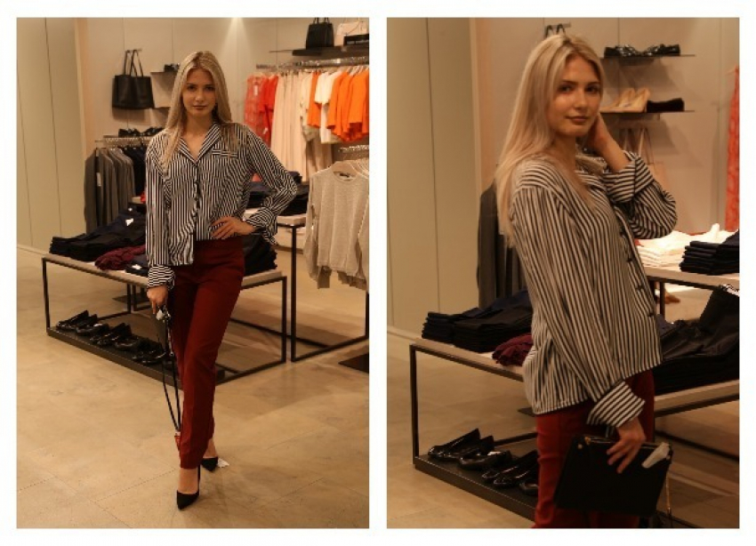 Красные брюки и рубашка в вертикальную полоску: стилист слабо оценила образ волгоградской красавицы