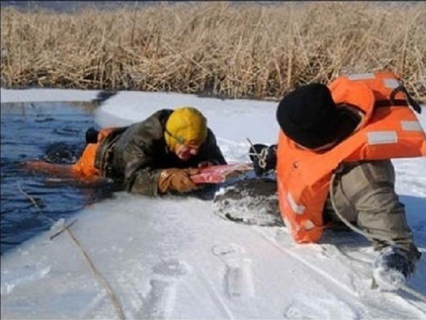 В Волгограде спасатели вытащили из-подо льда двух провалившихся рыбаков