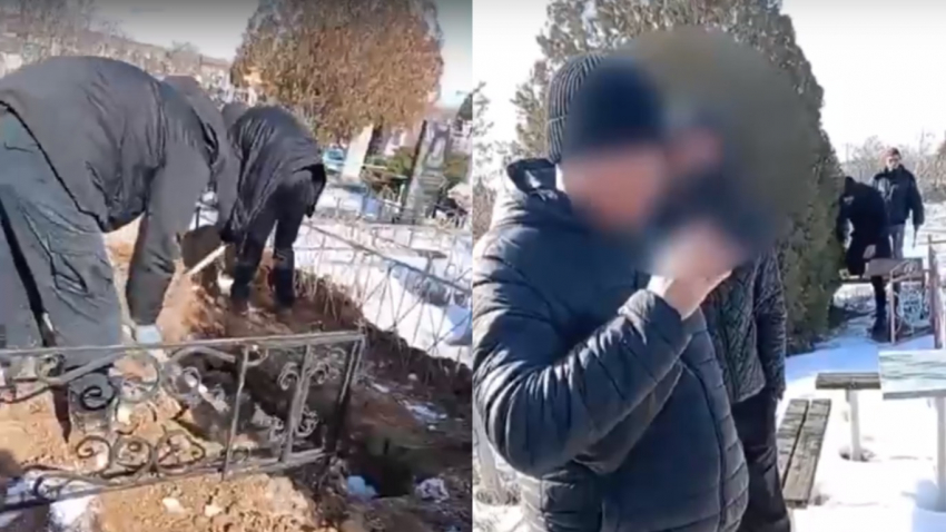 Война ритуальщиков на свежей могиле в Волгограде закончилась заявлением в СК - видео