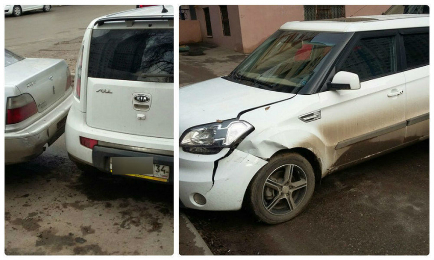 Оставленная без присмотра Kia скатилась с пригорка и протаранила припаркованное авто в Волгограде