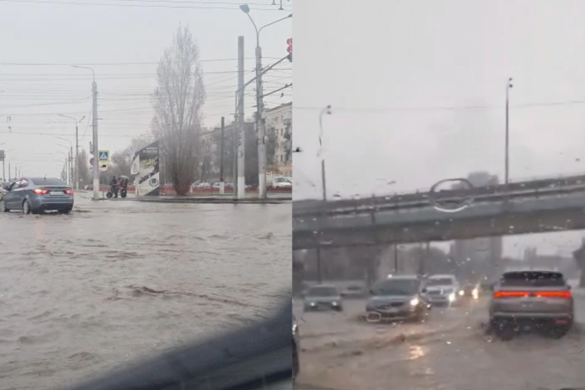 Волгоград плывет в 10-балльные пробки - видео мощного потопа 