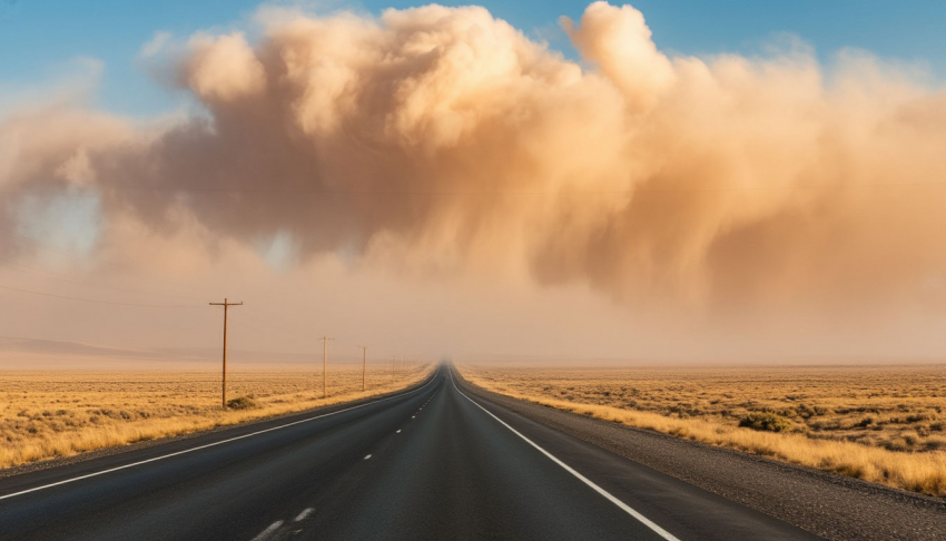 Пыльная буря заволокла трассу под Волгоградом — видео 