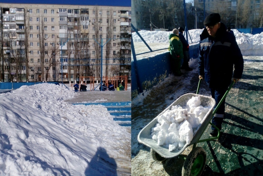 При очистке катка в Волгограде снегом завалили детскую площадку
