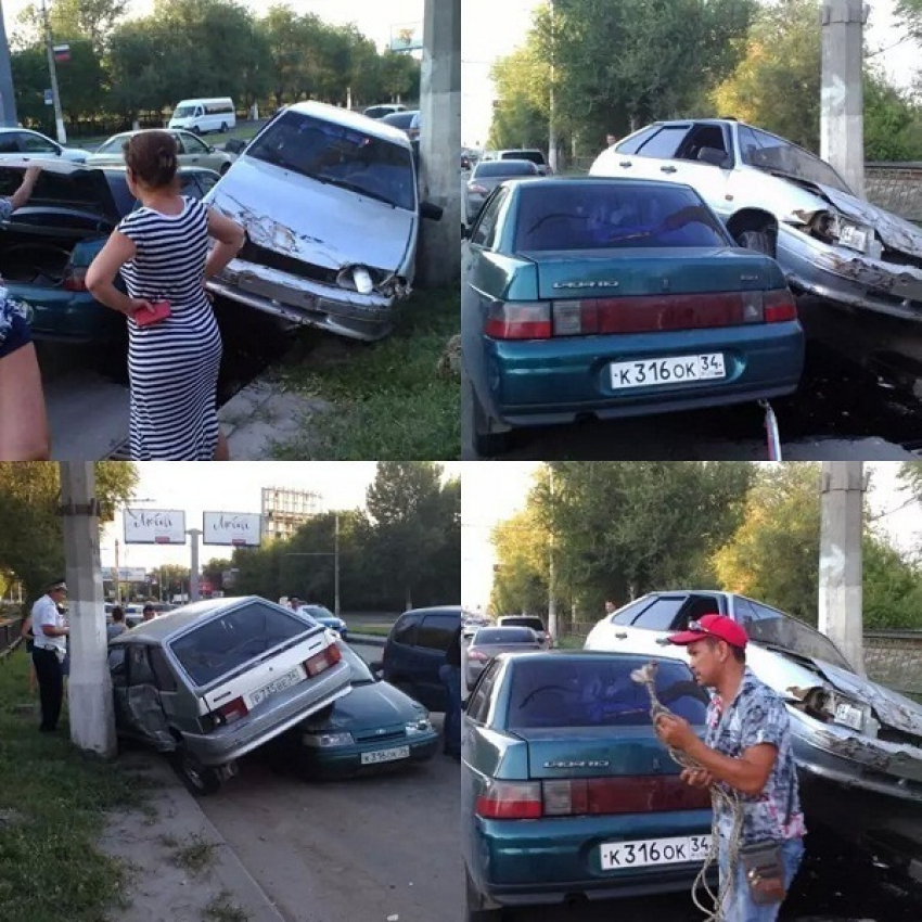 В Волгограде «Лады» на Продольной сложились в «бутерброд» в час пик