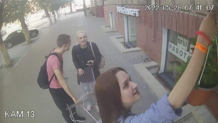 Компания со стулом и браслетом бара Gatsby украла кашпо в центре Волгограда: видео