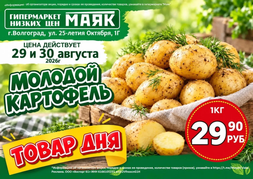 Картофель молодой 29.90 руб./кг в «Маяке» на Тулака
