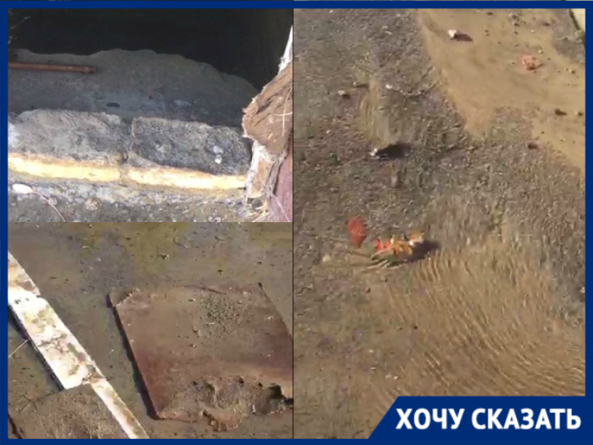 Жители Ворошиловского района Волгограда показали на видео, как из-за прорванной трубы затопило двор