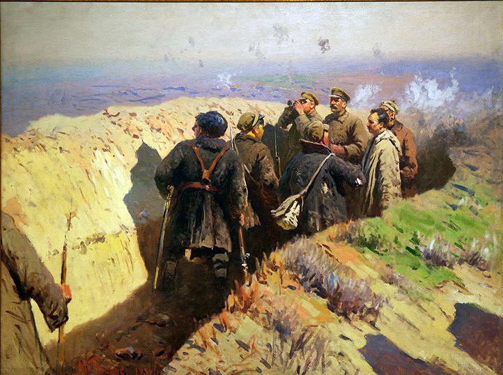 Mitrophan_Grekov_33_-_Stalin,_Voroshilov_and_Shchadenko_in_the_trenches_Tsaritsyn.jpg
